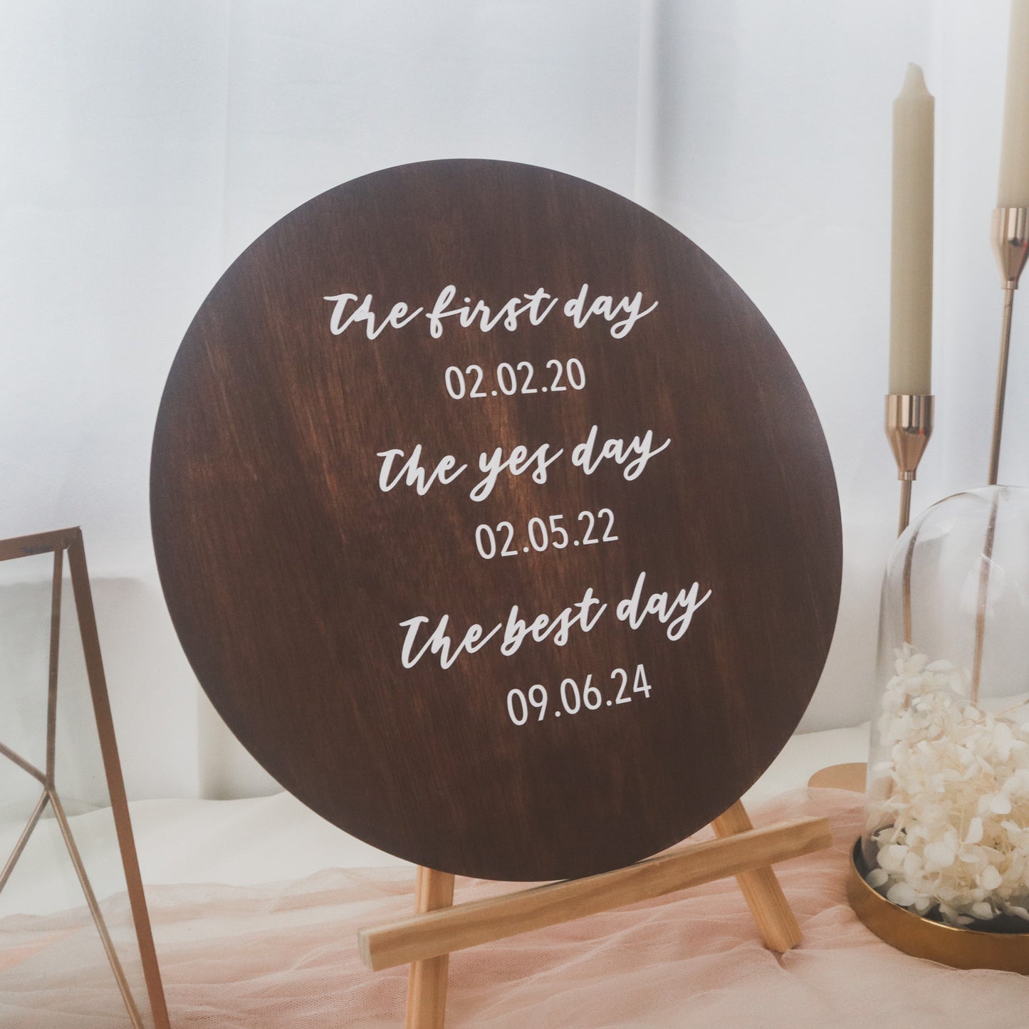 Petite Wedding Sign with Milestone Dates - Semi Custom (Round - Wood)