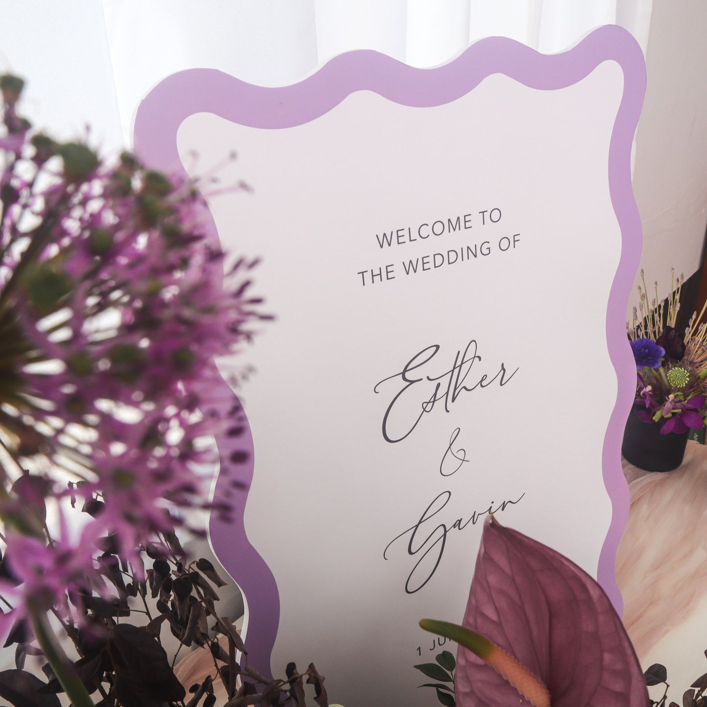 AUSTINE Bordered Wavy Wedding Welcome Sign (Foamboard)