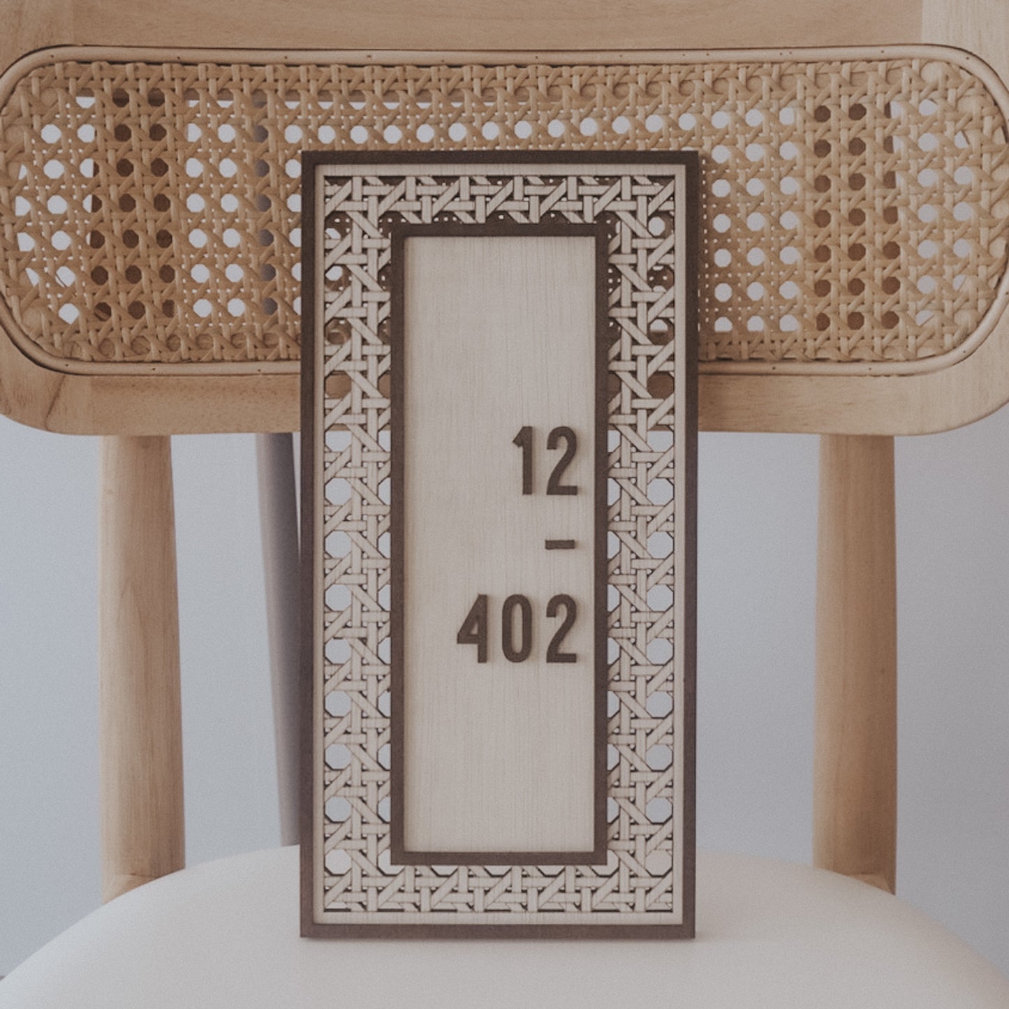 BOHO Rattan Bordered Unit Number Sign - Vertical