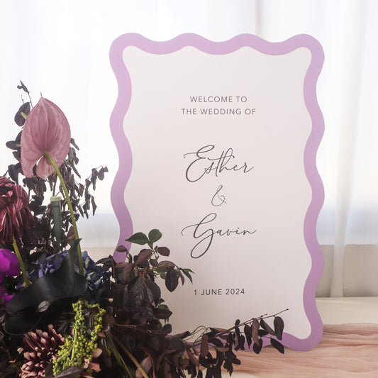 AUSTINE Bordered Wavy Wedding Welcome Sign (Foamboard)
