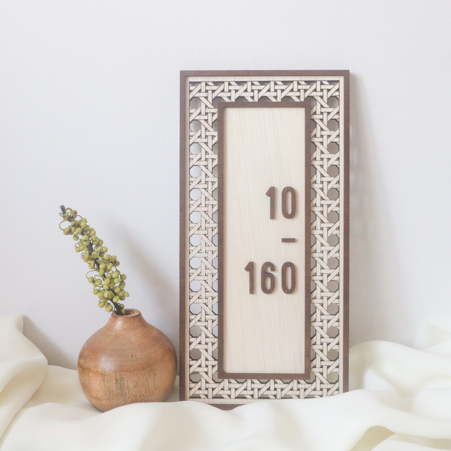 BOHO Rattan Bordered Unit Number Sign - Vertical