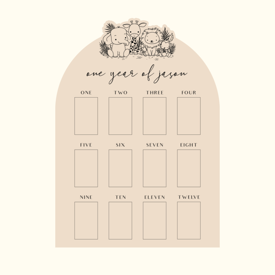 SAFARI Personalised Baby One Year Milestone Photo Board