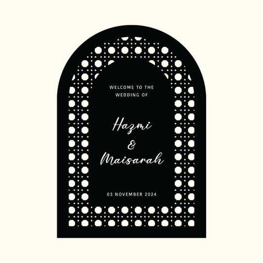 MODERN BOHO Rattan Wedding Welcome Signage | Acrylic Arch