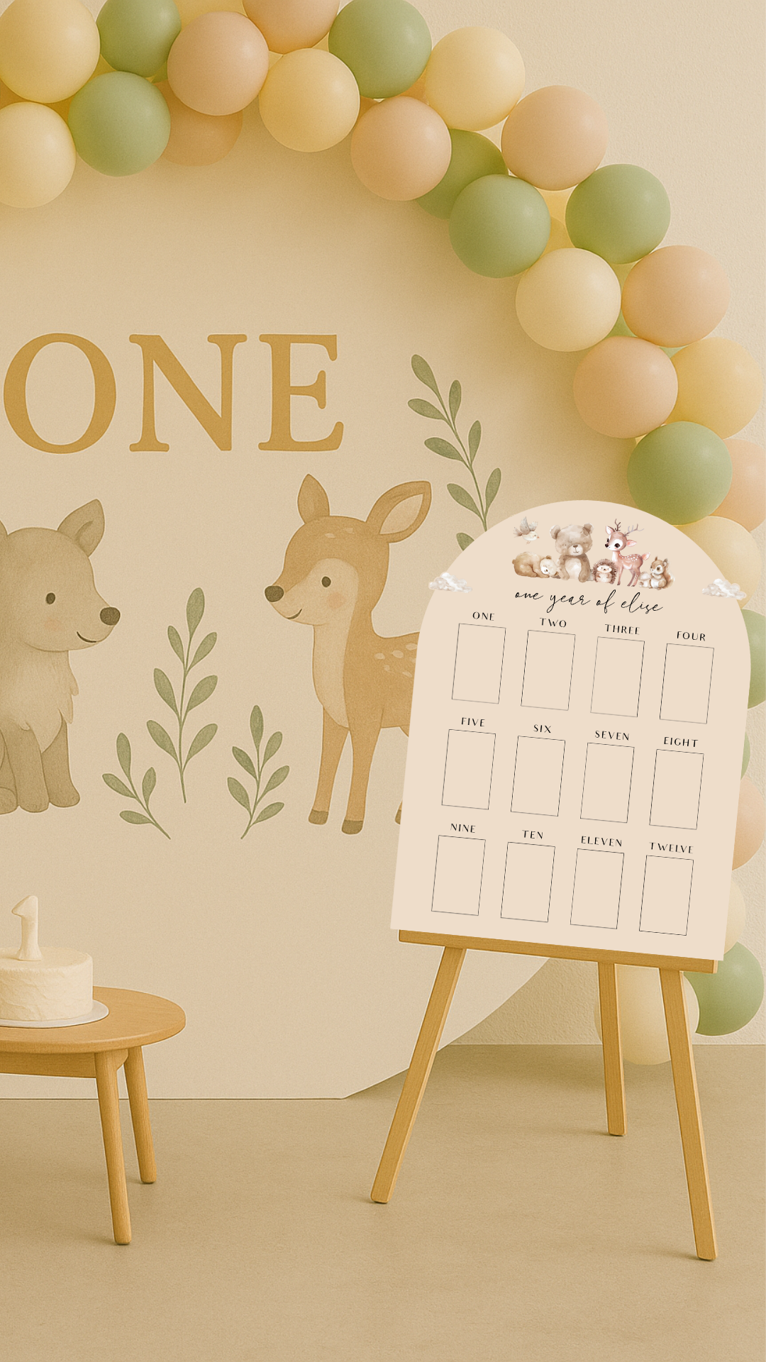WOODLAND ANIMALS Personalised Baby One Year Milestone Photo Board