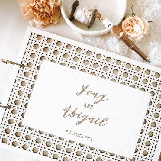BOHO Rattan Personalised Wedding Guestbook - A4