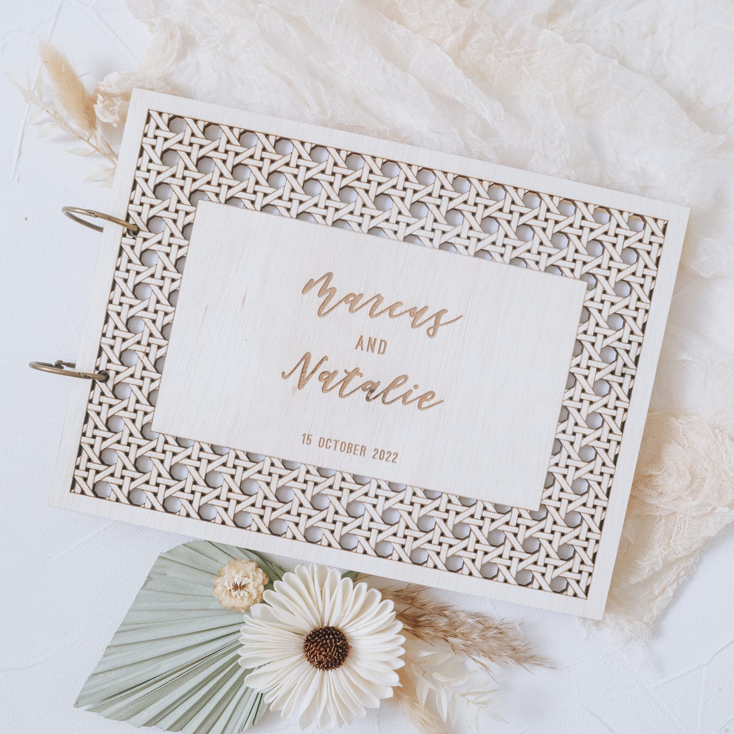 BOHO Rattan Personalised Wedding Guestbook - A4