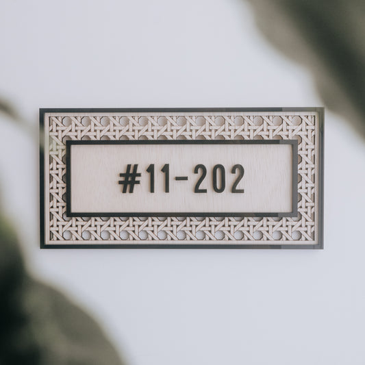 BOHO Rattan Bordered Unit Number Sign