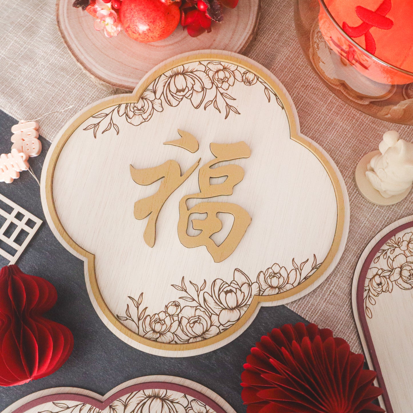 FLOURISH Oriental Home Blessing Sign (Clover Bloom)