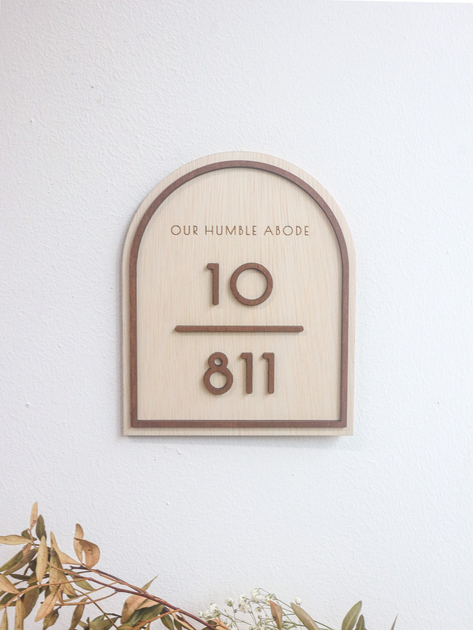 natural wood base with dark walnut wood words