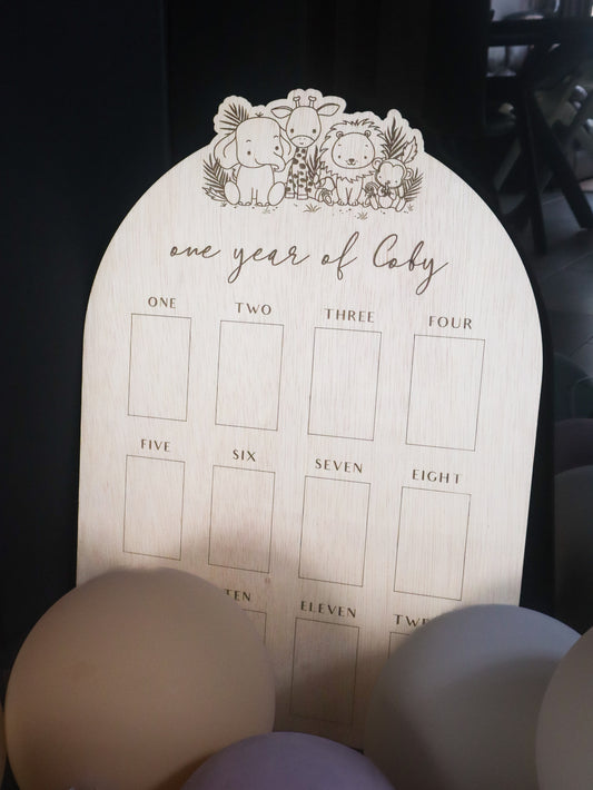 SAFARI Personalised Baby One Year Milestone Photo Board