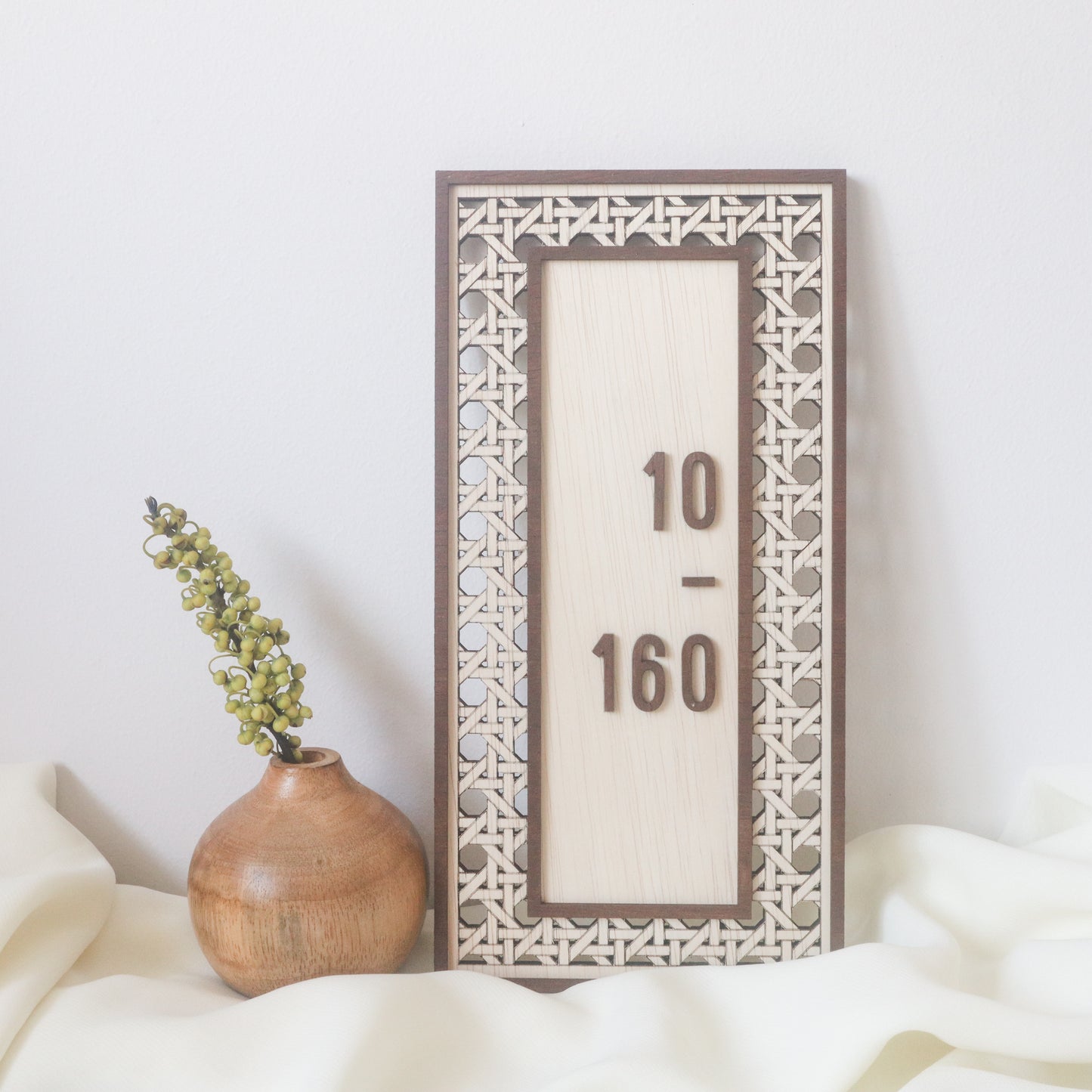 BOHO Rattan Unit Number Sign (Vertical with Borders)