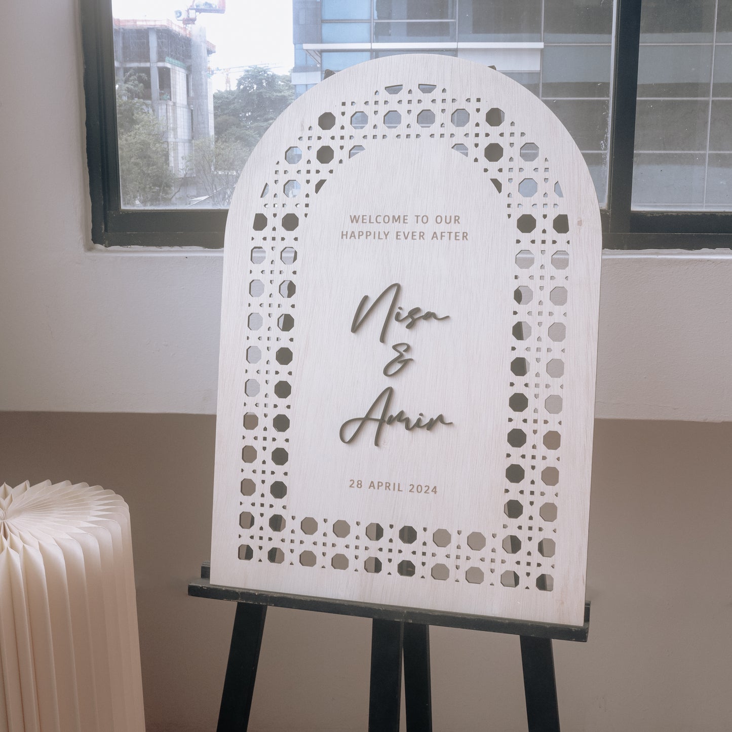 BOHO Rattan Wedding Welcome Signage (Arch)