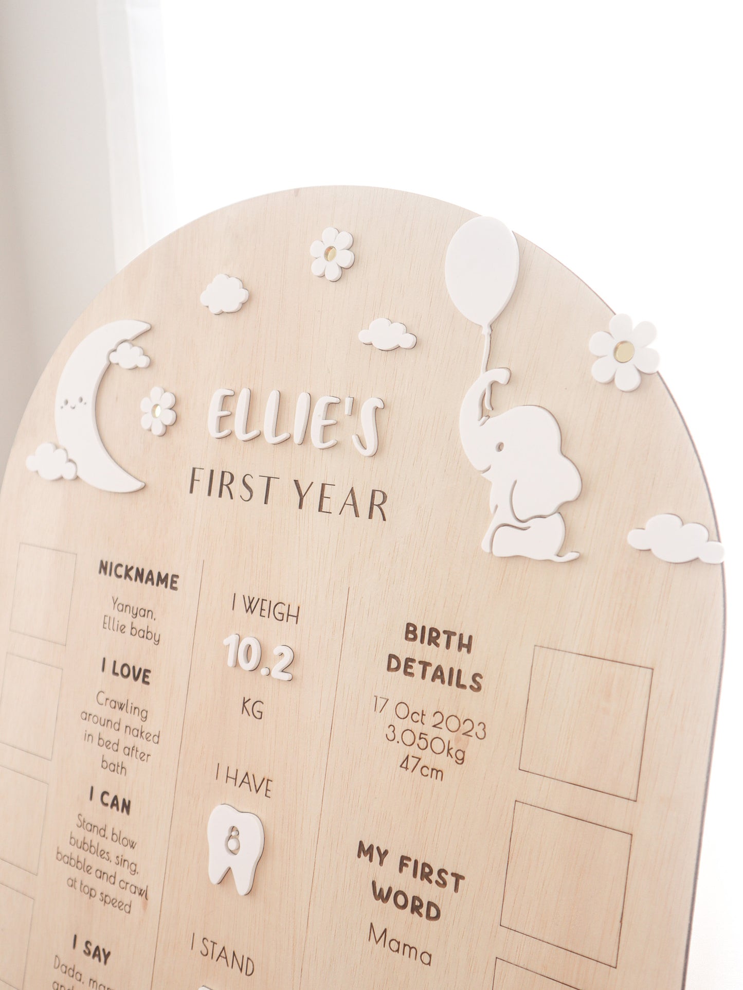 ELLIE Personalised Baby Info & Photo Board