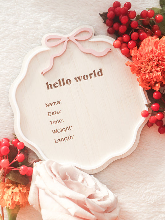 FLORETTE Baby Announcement Sign – Ribbon Bow Birth Keepsake