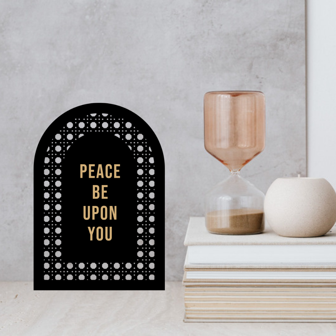 Arch Boho Chic Rattan Home Sign (Peace Be Upon You)