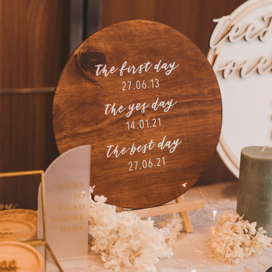 Petite Wedding Sign with Milestone Dates - Semi Custom (Round - Wood)