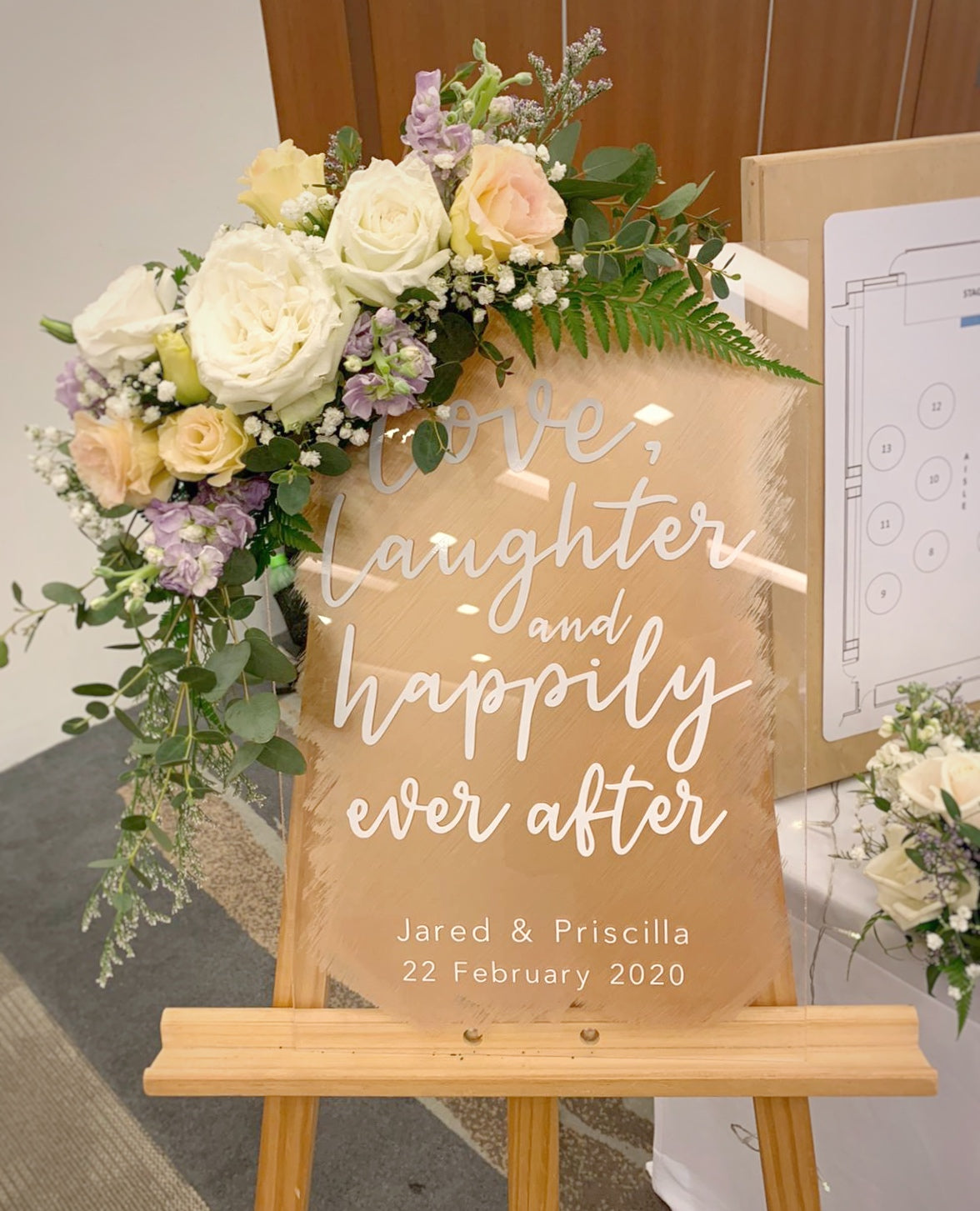 Acrylic Wedding Sign (Semi-Custom) - love, laughter and happily ever after