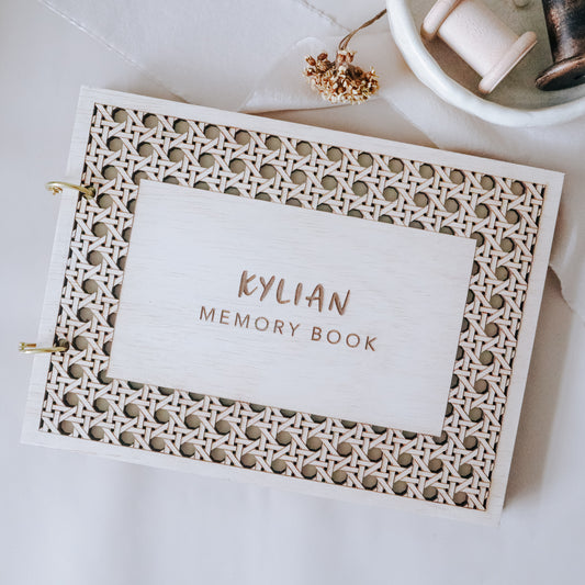 BOHO Personalised Rattan Baby Memory Book - A5