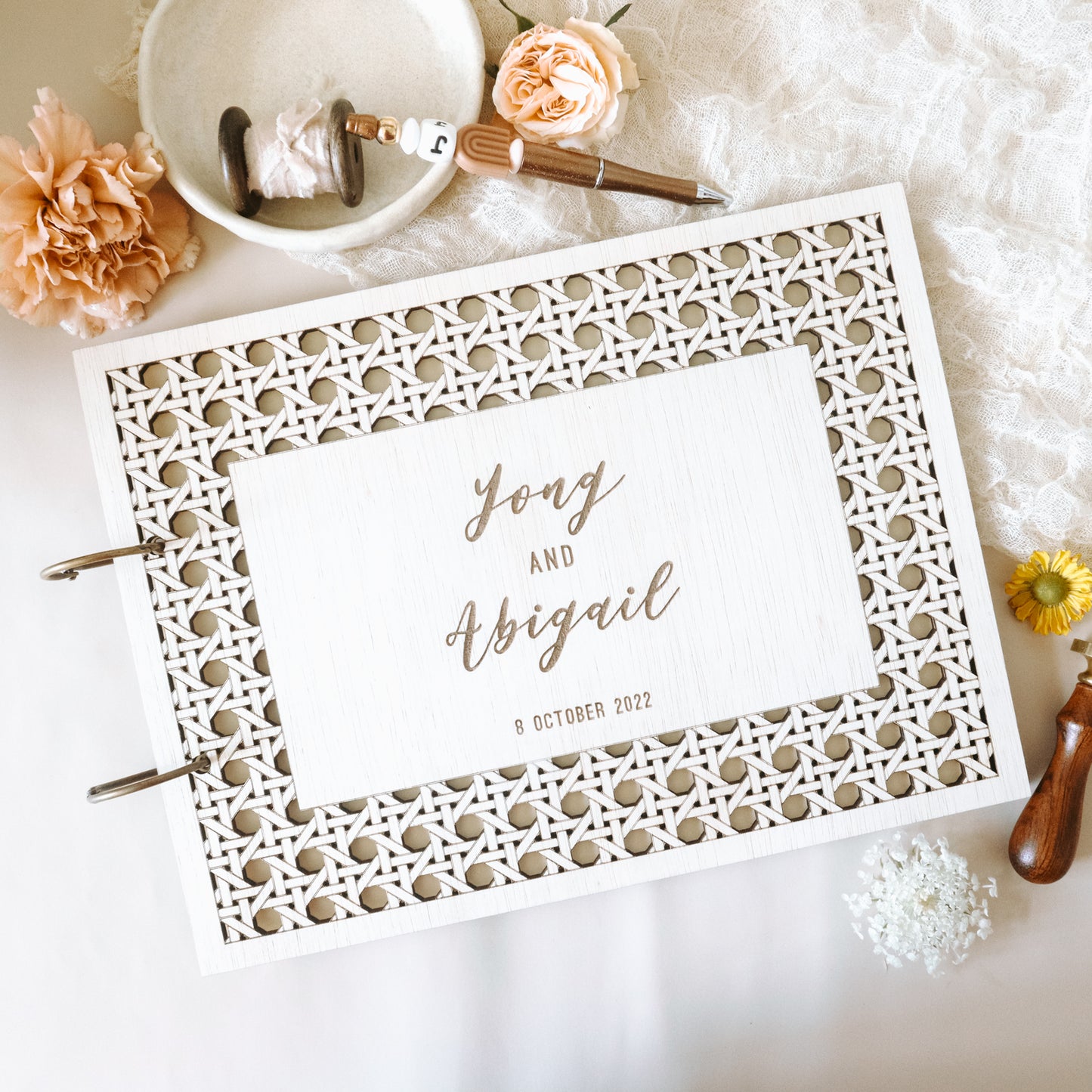 BOHO Rattan Personalised Wedding Guestbook - A4