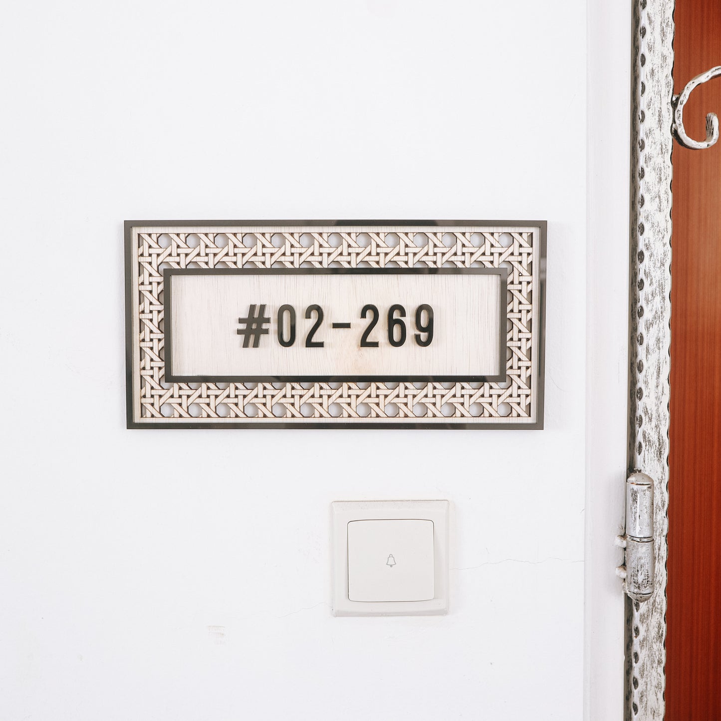 BOHO Rattan Bordered Unit Number Sign