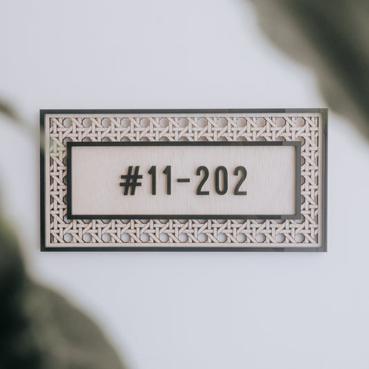 BOHO Rattan Unit Number Sign (Rectangle with Borders)