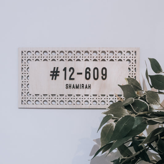 BOHO Rattan Unit Number Sign (Rectangle with small text)